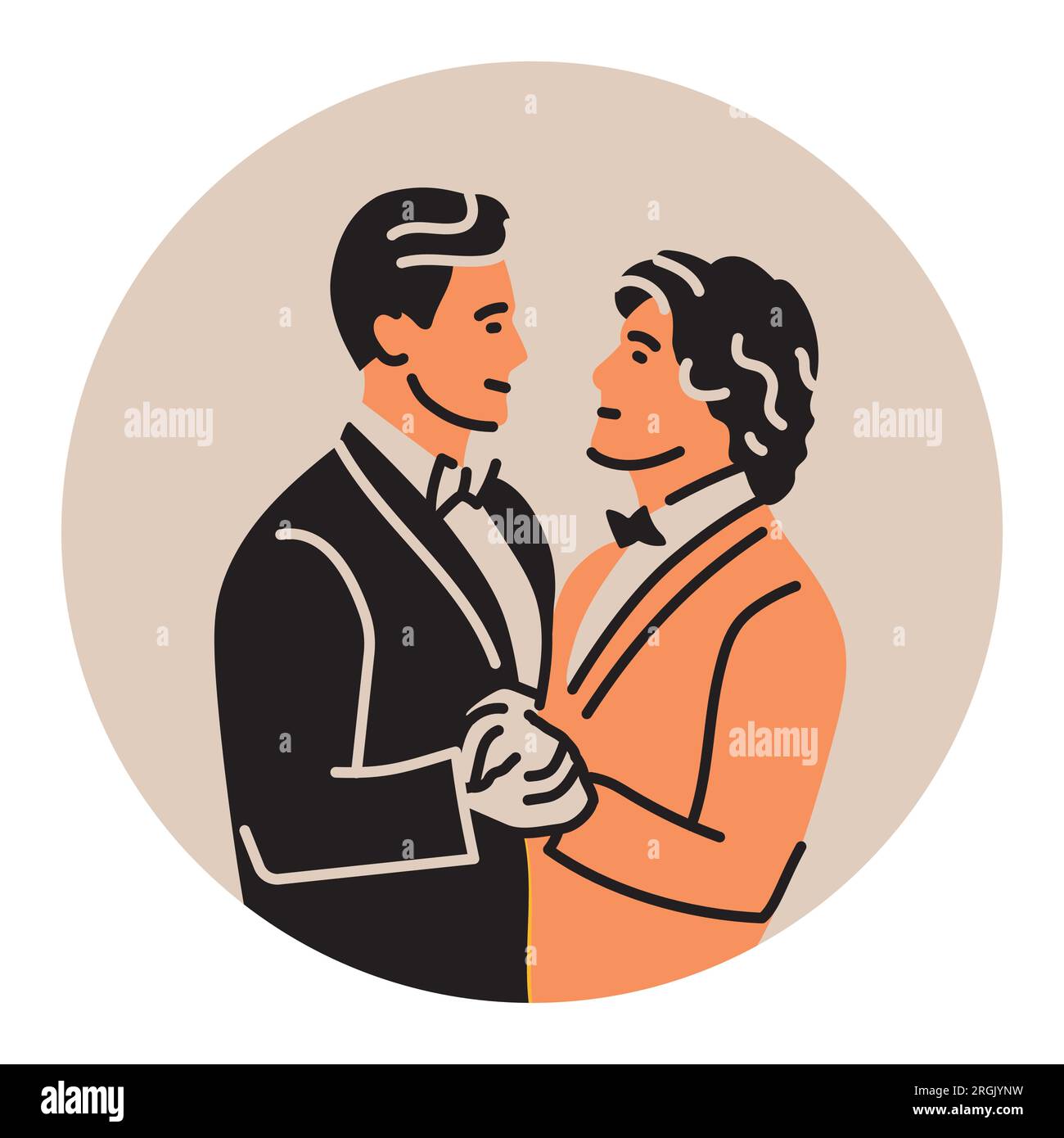 Icona della linea nera della coppia gay newlywed. Pittogramma per pagina web, app mobile, promo. Illustrazione Vettoriale