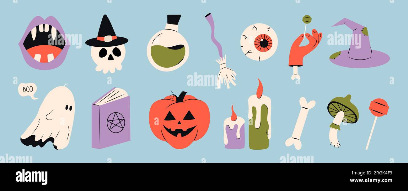 Simpatici adesivi Happy Halloween Illustrazione Vettoriale