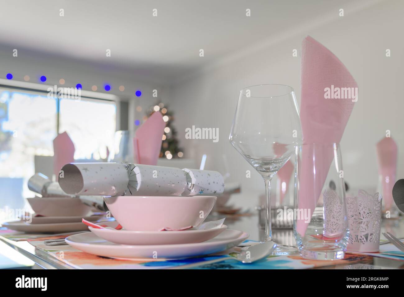 Decorazione tradizionale del tavolo per cena di Natale australiano Foto Stock