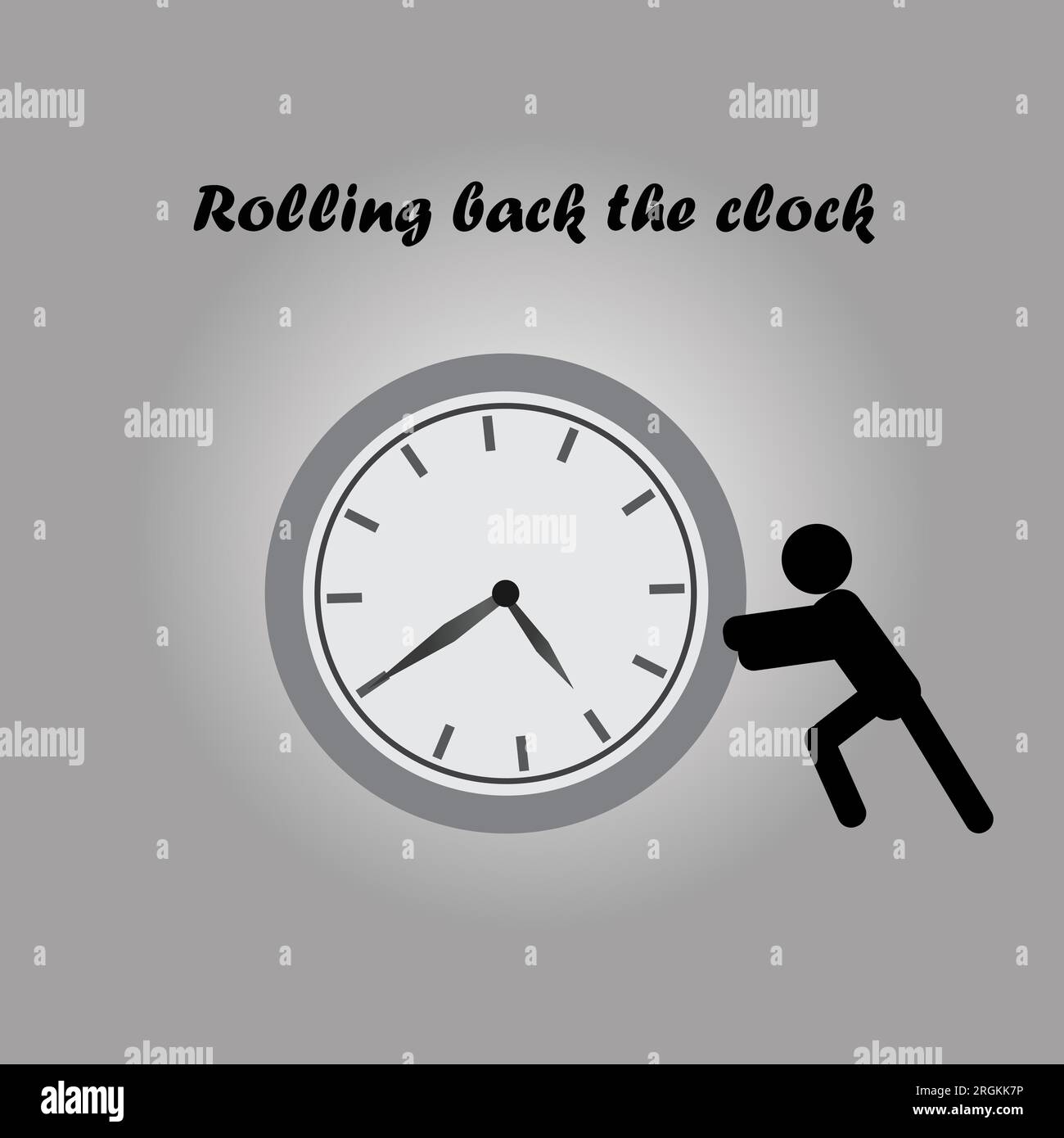 Silhouette di una persona che spinge un orologio, che riporta indietro il concetto di tempo Illustrazione Vettoriale