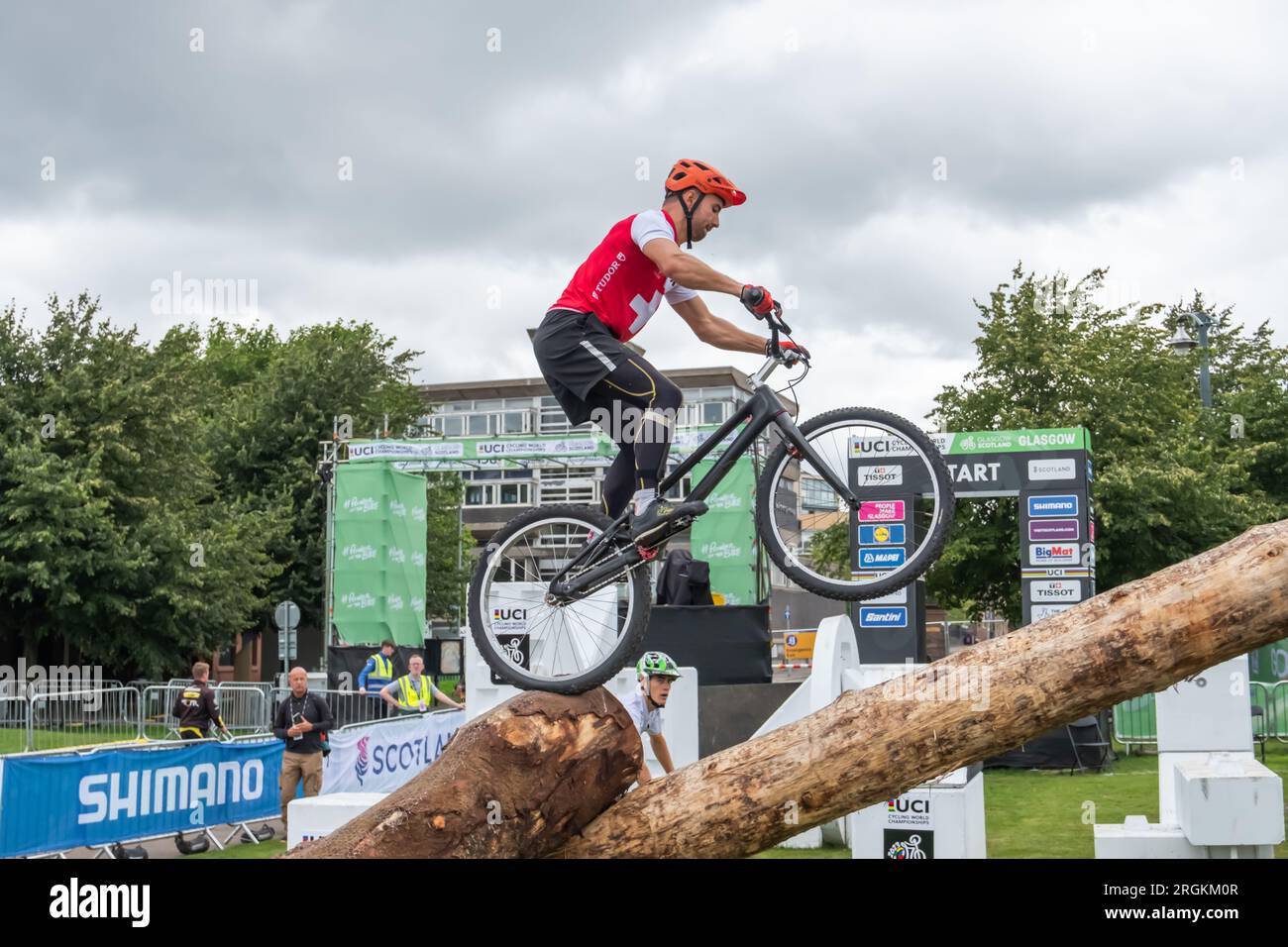 Glasgow, Scozia, Regno Unito. 10 agosto 2023. Gli UCI Cycling World Championships Mens Junior Trials si sono svolti a Glasgow Green. Credito: SKULLY/Alamy Live News Foto Stock