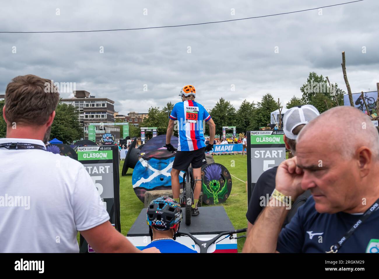 Glasgow, Scozia, Regno Unito. 10 agosto 2023. Gli UCI Cycling World Championships Mens Junior Trials si sono svolti a Glasgow Green. Credito: SKULLY/Alamy Live News Foto Stock