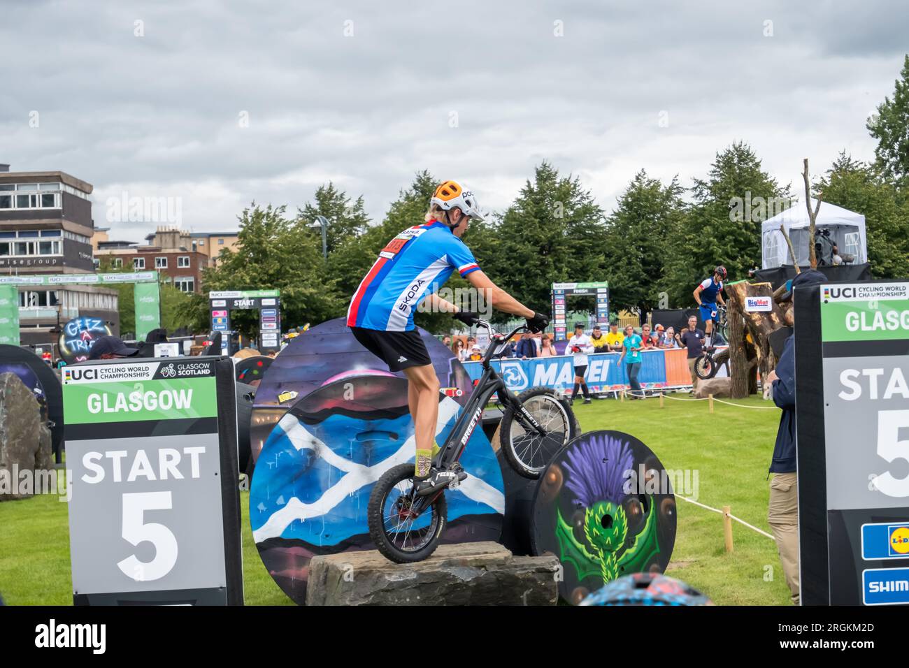 Glasgow, Scozia, Regno Unito. 10 agosto 2023. Gli UCI Cycling World Championships Mens Junior Trials si sono svolti a Glasgow Green. Credito: SKULLY/Alamy Live News Foto Stock