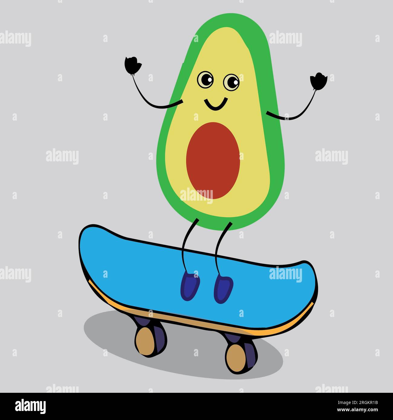 Il più divertente Avocado Ride Skating Illustration Design Foto Stock