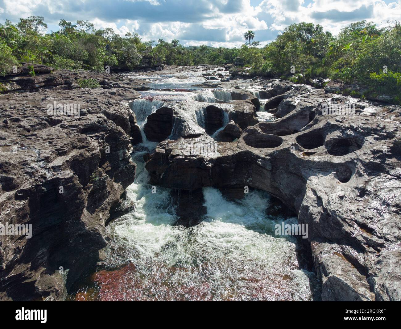 Il Caño Cristales, noto anche come il fiume dei cinque colori, è un fiume colombiano situato nel Serranía de la Macarena, una catena montuosa isolata nel Foto Stock