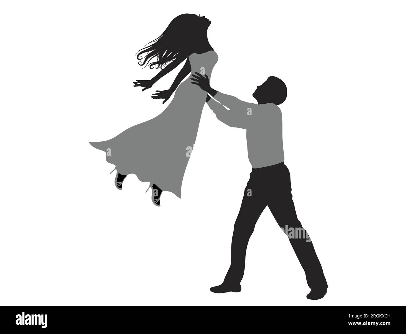 Silhouette di un uomo che tiene una donna. Illustrazione vettoriale. Illustrazione Vettoriale