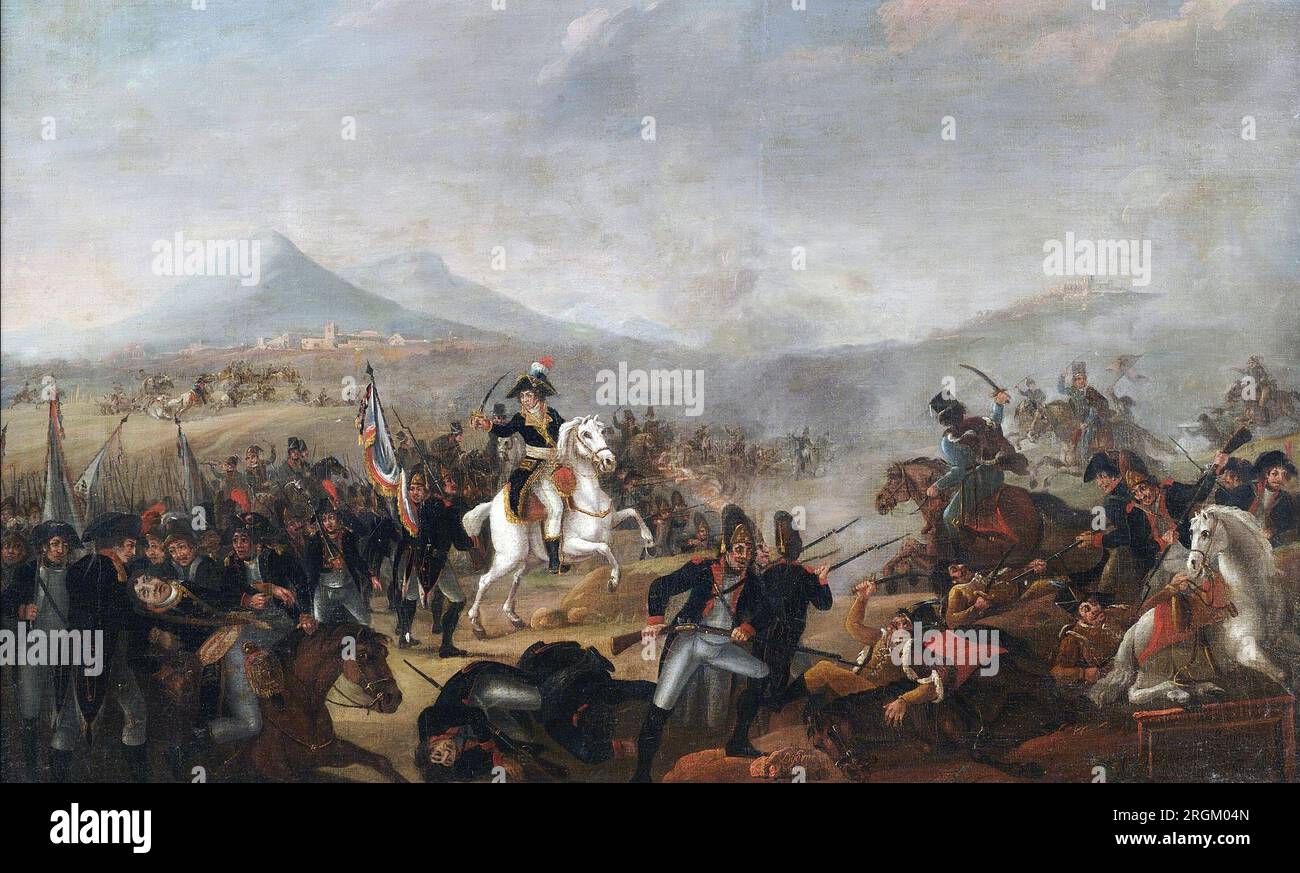 BATTAGLIA DI MARENGO 14 giugno 1800 in Piemonte, Italia con Napoleone a capo delle forze francesi contro gli austriaci. Foto Stock