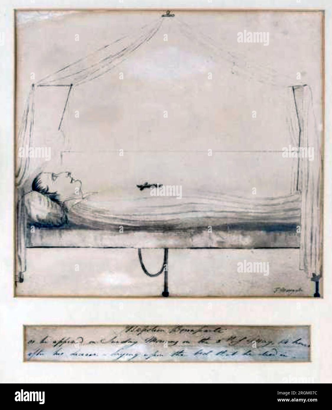 NAPOLEONE BONAPARTE (1769-1821) disegno del letto di morte di Frederick Marryat la mattina del 6 maggio 1821. Foto Stock