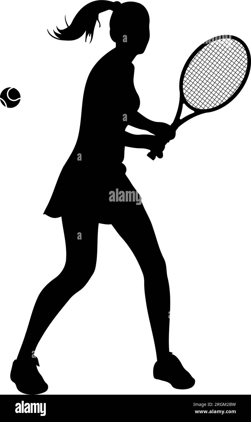 Donna tennista in azione silhouette. illustrazione vettoriale Illustrazione Vettoriale