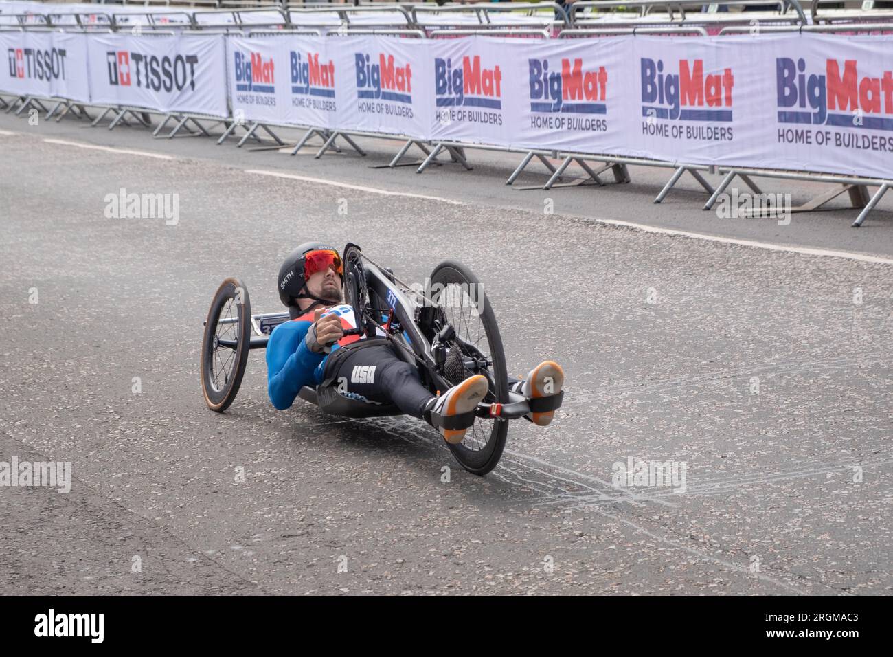 Cody Wills inizia la Men H2 Individual Time Trial, 2023 UCI Cycling World Championships, Para Cycling, Road, Dumfries, Scozia. Foto Stock