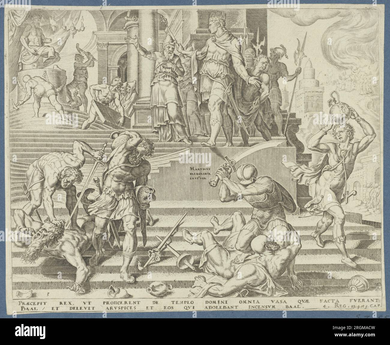 La distruzione del Tempio di Baal e il massacro dei suoi sacerdoti 1569 da parte di Maarten van Heemskerck Foto Stock