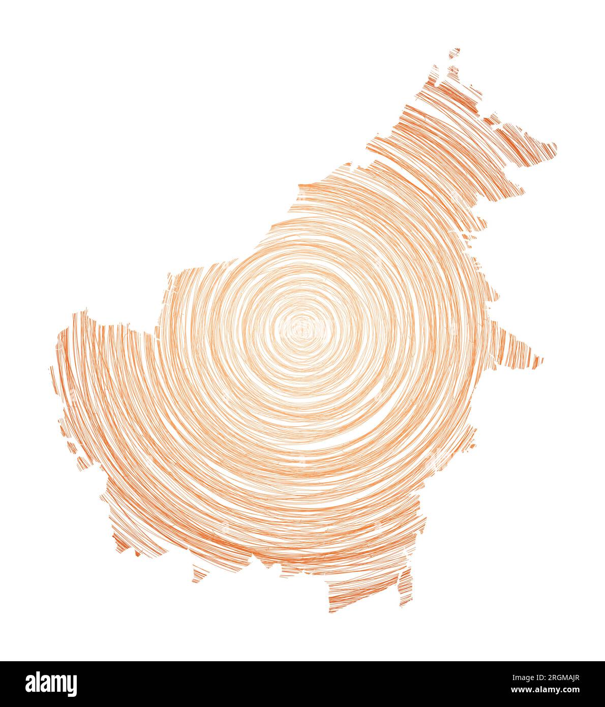 Mappa Borneo riempita con cerchi concentrici. Disegna cerchi di stile a forma di isola. Illustrazione vettoriale. Illustrazione Vettoriale