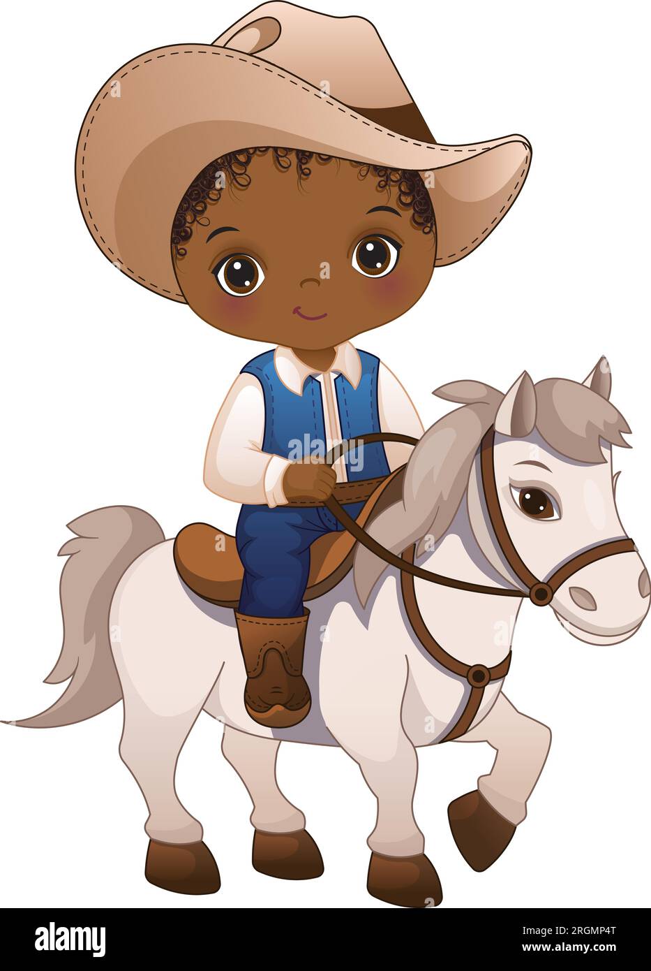 Cavallo da equitazione Vector African American Cowboy Illustrazione Vettoriale