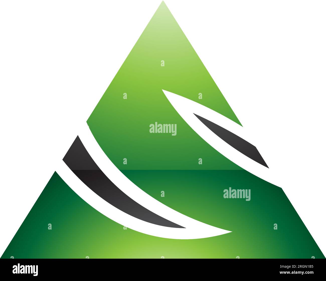Icona a forma di lettera S a triangolo lucida verde e nero su sfondo bianco Illustrazione Vettoriale