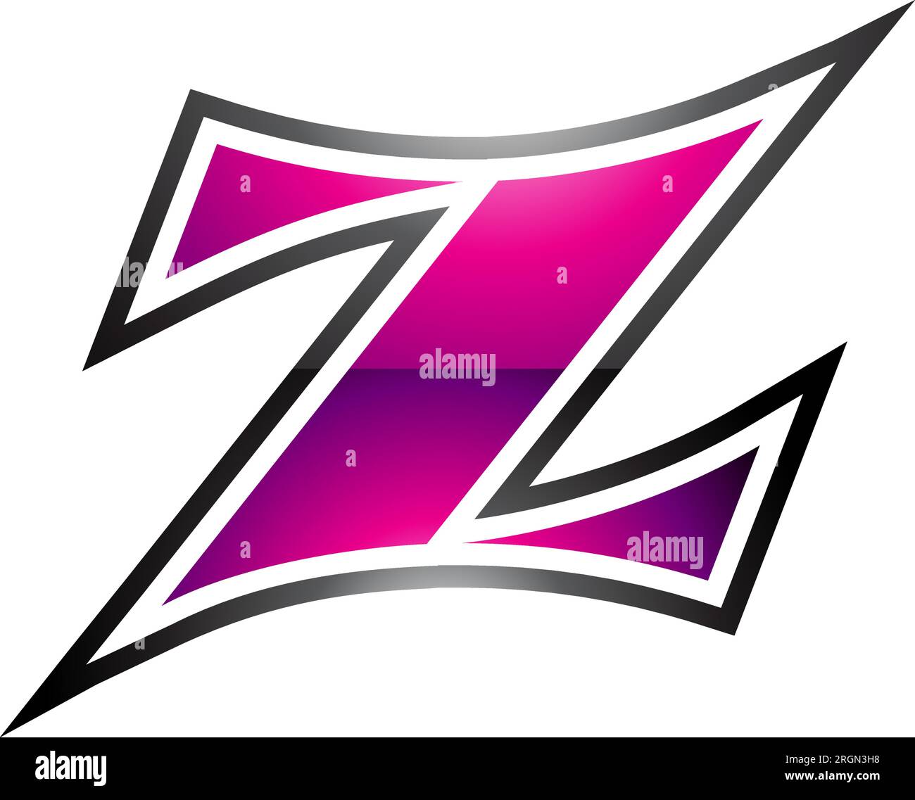 Icona lettera Z ad arco lucida magenta e nero su sfondo bianco Illustrazione Vettoriale