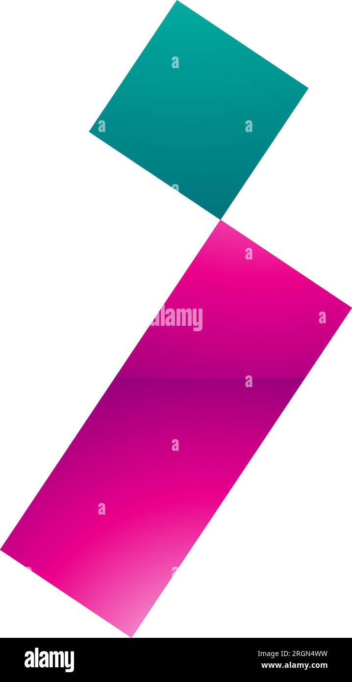 Icona lettera i lucida magenta e verde con quadrato e rettangolo su sfondo bianco Illustrazione Vettoriale