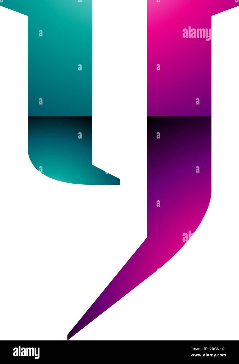 Icona Y lucida magenta e verde su sfondo bianco Illustrazione Vettoriale