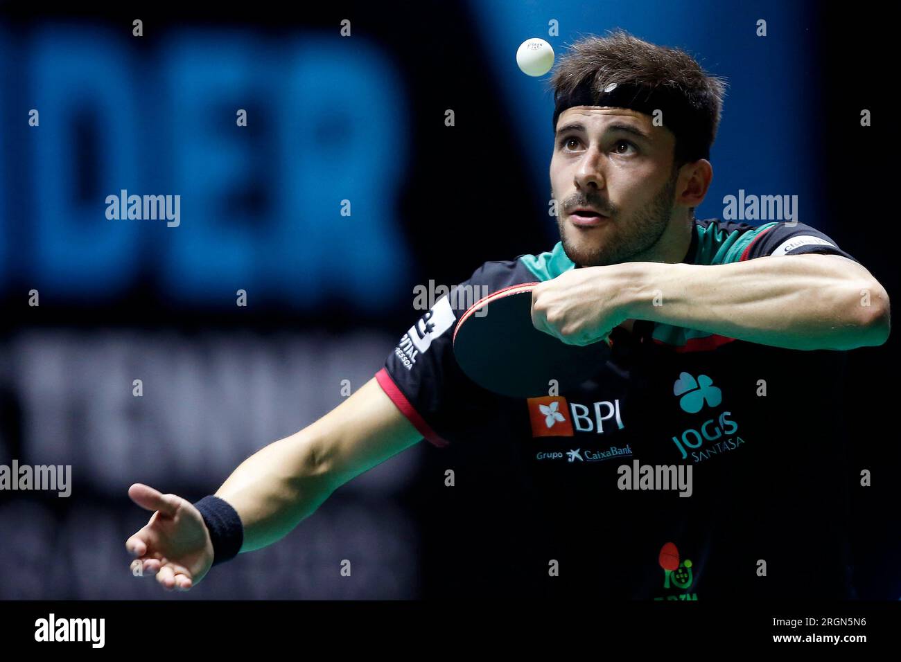 Rio de Janeiro, Brasile. 10 agosto 2023. Joao Geraldo (POR) compete durante il Men's Singles Match contro Qiu Dang (GER), durante il WTT Contender Rio de Janeiro 2023, all'Arena Carioca 1, a Rio de Janeiro il 10 agosto. Foto: Satiro Sodré/DiaEsportivo/Alamy Live News Credit: DiaEsportivo/Alamy Live News Foto Stock