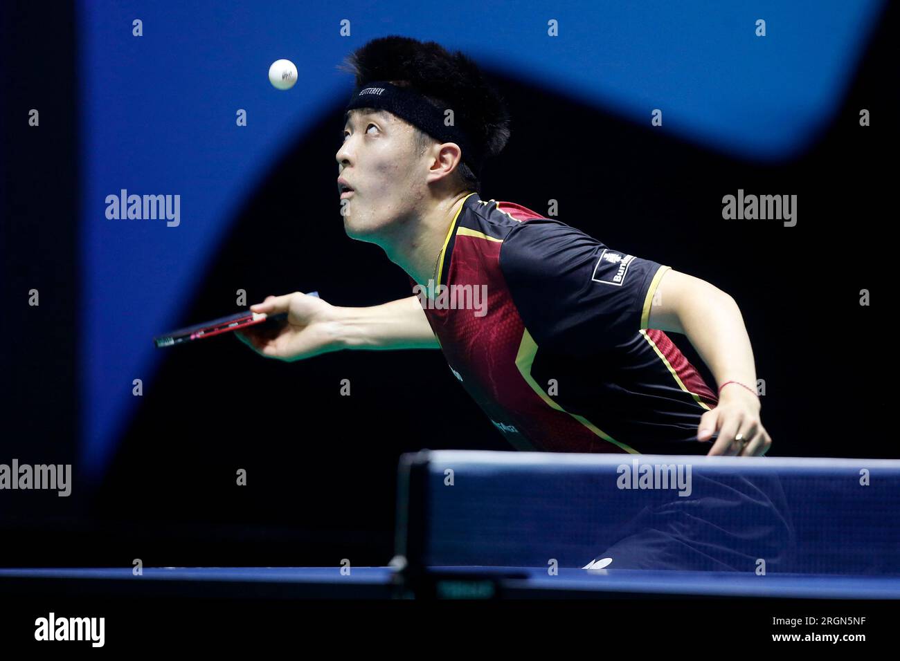 Rio de Janeiro, Brasile. 10 agosto 2023. Qiu Dang (GER) compete durante il Men's Singles Match contro Joao Geraldo (POR), durante il WTT Contender Rio de Janeiro 2023, all'Arena Carioca 1, a Rio de Janeiro il 10 agosto. Foto: Satiro Sodré/DiaEsportivo/Alamy Live News Credit: DiaEsportivo/Alamy Live News Foto Stock