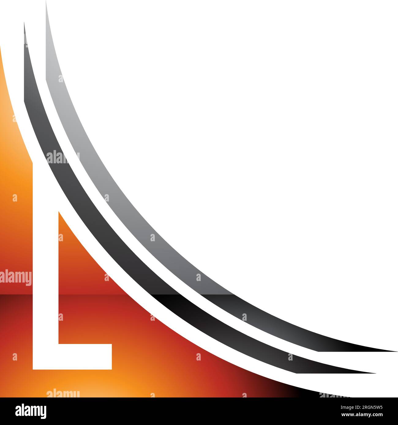 Icona Letter L lucida arancione e nero con strati su sfondo bianco Illustrazione Vettoriale