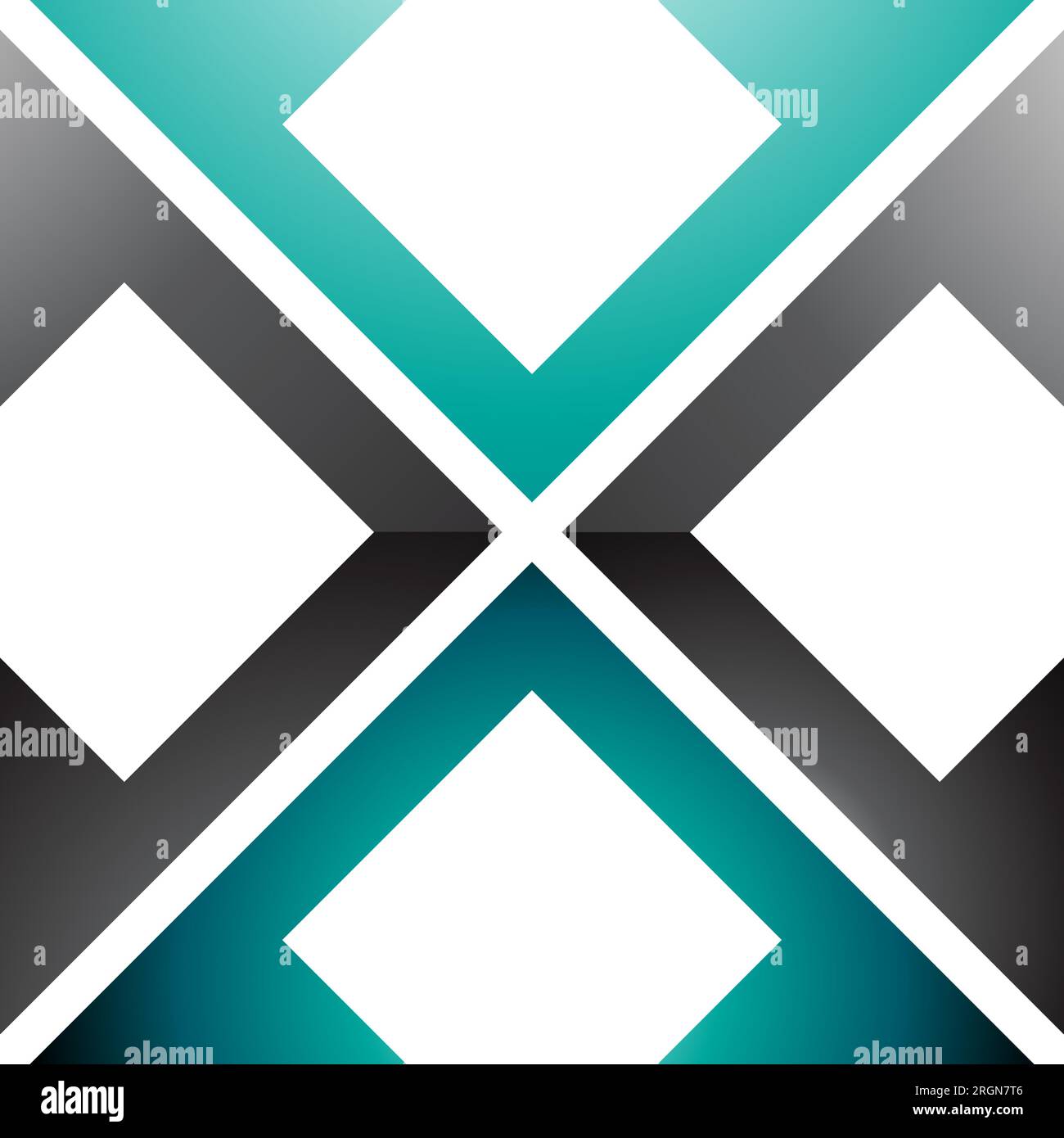 Icona a forma di X quadrata con freccia lucida verde persiana e nero su sfondo bianco Illustrazione Vettoriale
