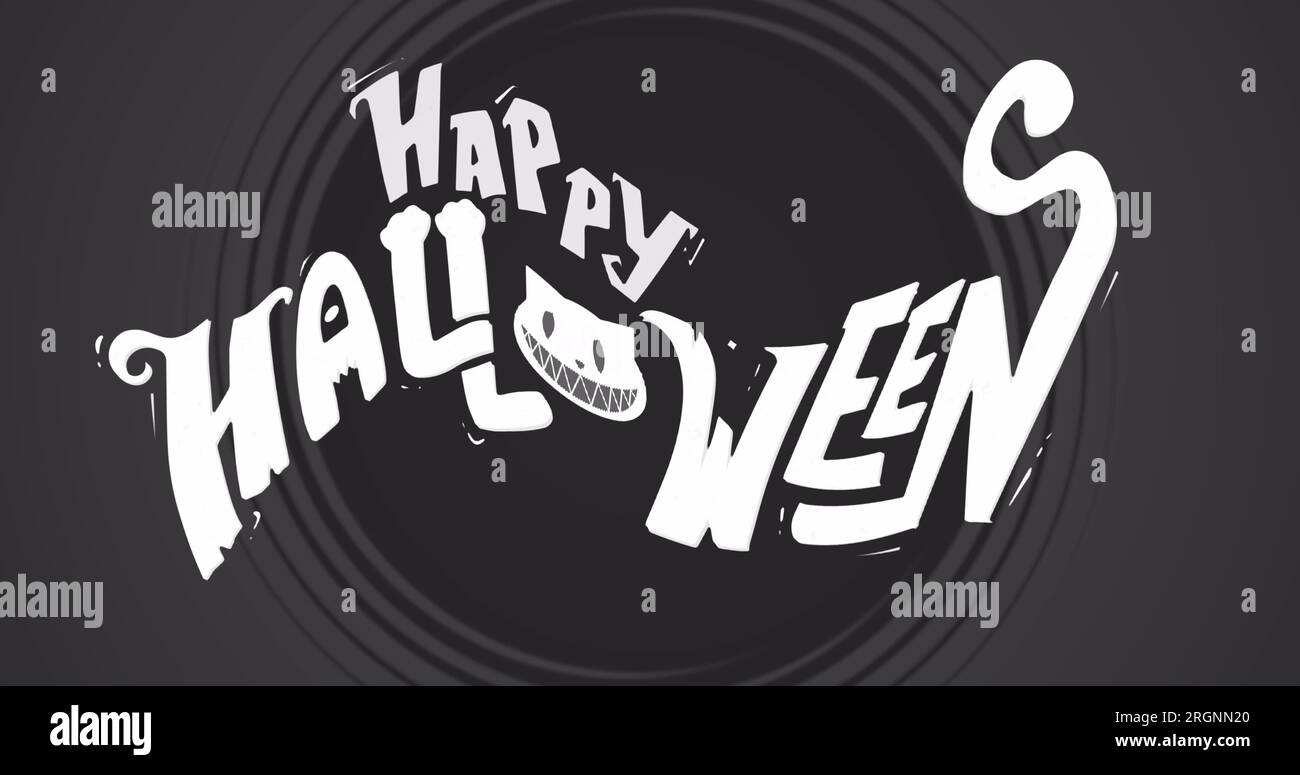 Immagine del testo Happy halloween su sfondo nero Foto Stock