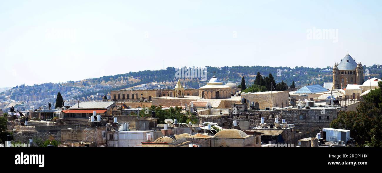 Una vista del quartiere armeno con la Cattedrale di San Giacomo e l'abbazia della Dormizione a Gerusalemme. Foto Stock