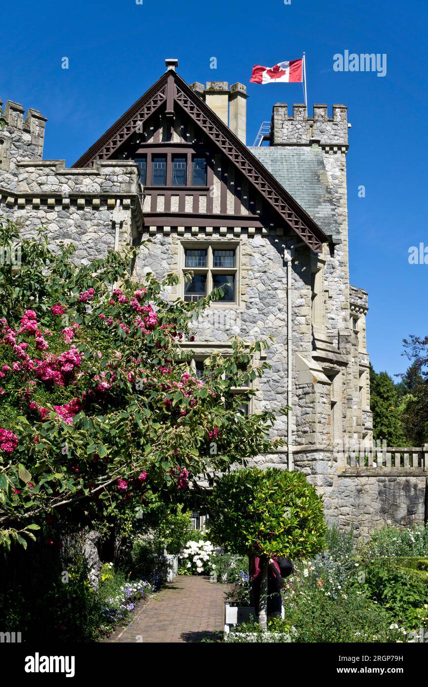 Il giardino all'italiana di Hatley Castle a Colwood, British Columbia, Canada. Foto Stock