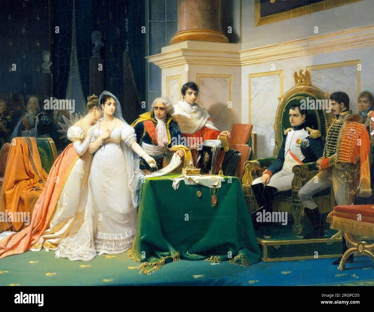 NAPOLEONE BONAPARTE (1769-1821) presiede la dissoluzione civile del matrimonio di Giuseppina. Dettaglio della pittura di Henri Schopin (1843) Foto Stock
