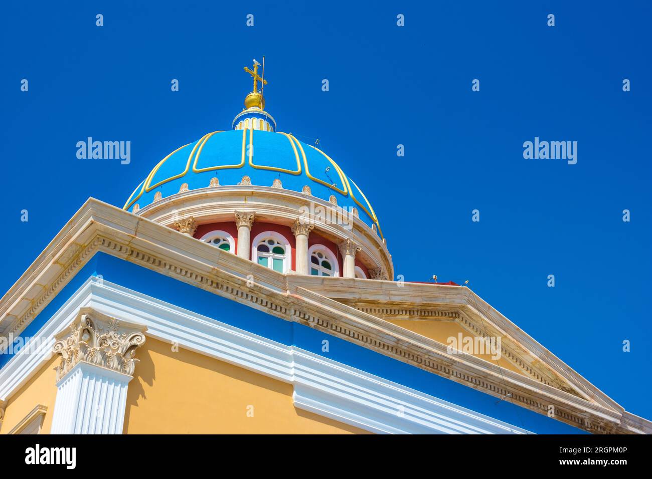 Vista panoramica delle città di Ermoupoli e Ano Syra, isole Cicladi, Grecia, Europa. Foto Stock