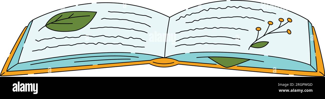 libro aperto con illustrazioni, testo e segnalibri Illustrazione Vettoriale