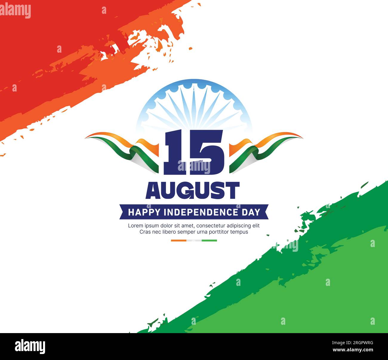 Stock Illustration, 15 agosto Happy Independence Day of India, ruota di Ashoka e pennello tricolore tratto sfondo del concetto di bandiera indiana. Illustrazione Vettoriale