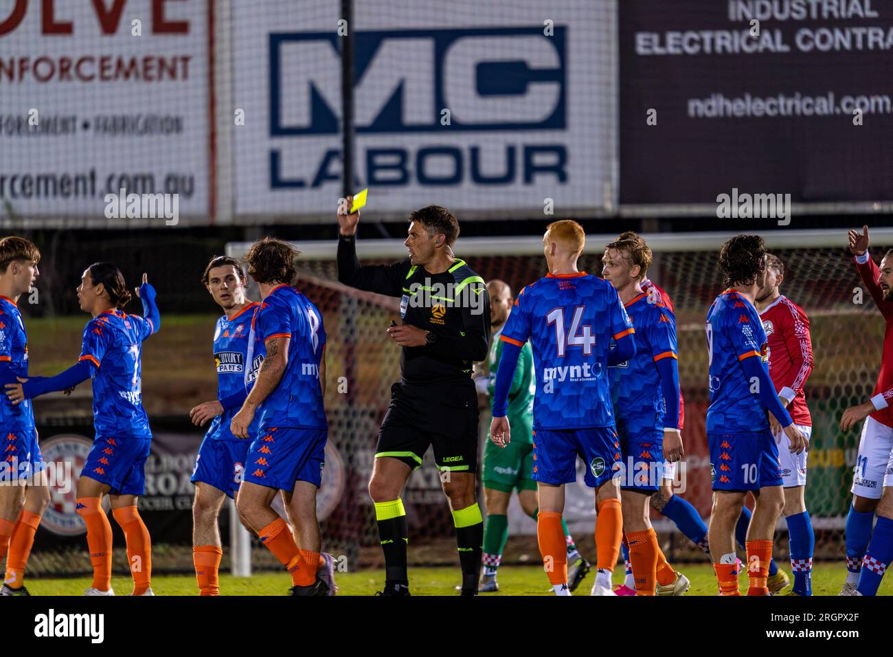 10 agosto 2023. Melbourne Knights Football Club, Victoria, Australia. Melbourne Knights vs Lions FC durante l'Australia Cup Round del 32 al Melbourne Knights Football Club, Sunshine North. Foto Stock