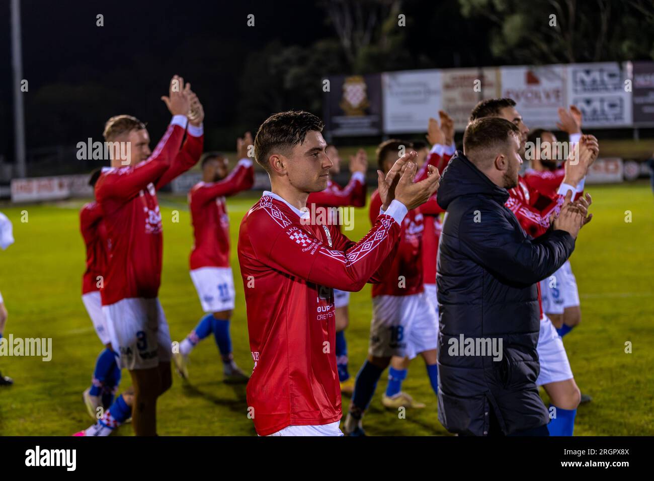 Sunshine North, Australia. 10 agosto 2023. Melbourne Knights FC vs. Queensland Lions FC nel round del 32 dell'Australia Cup al Melbourne Knights Football Club nel Sunshine North. Crediti: James Forrester/Alamy Live News Foto Stock