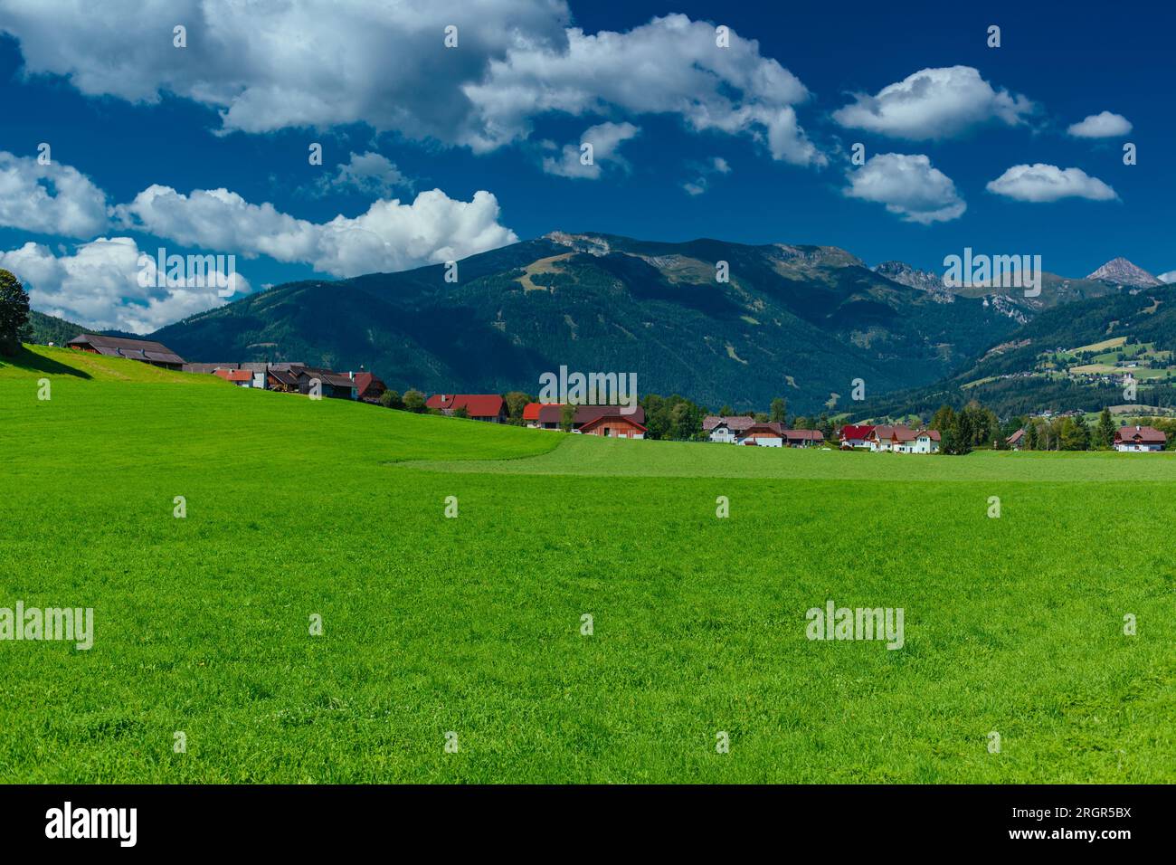 Pittoresca valle delle Alpi in estate Foto Stock