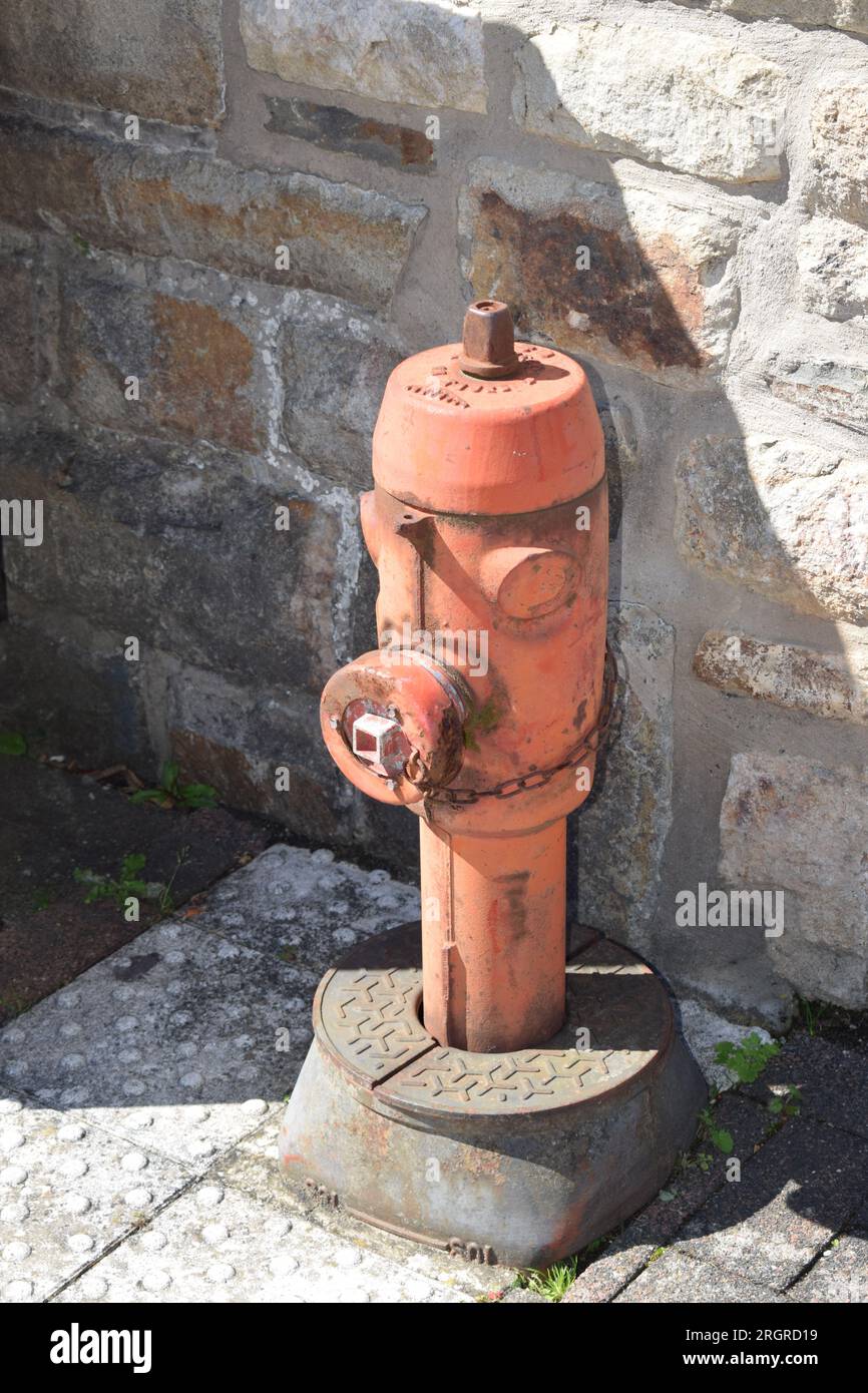 idrante rosso resistente agli agenti atmosferici Foto Stock