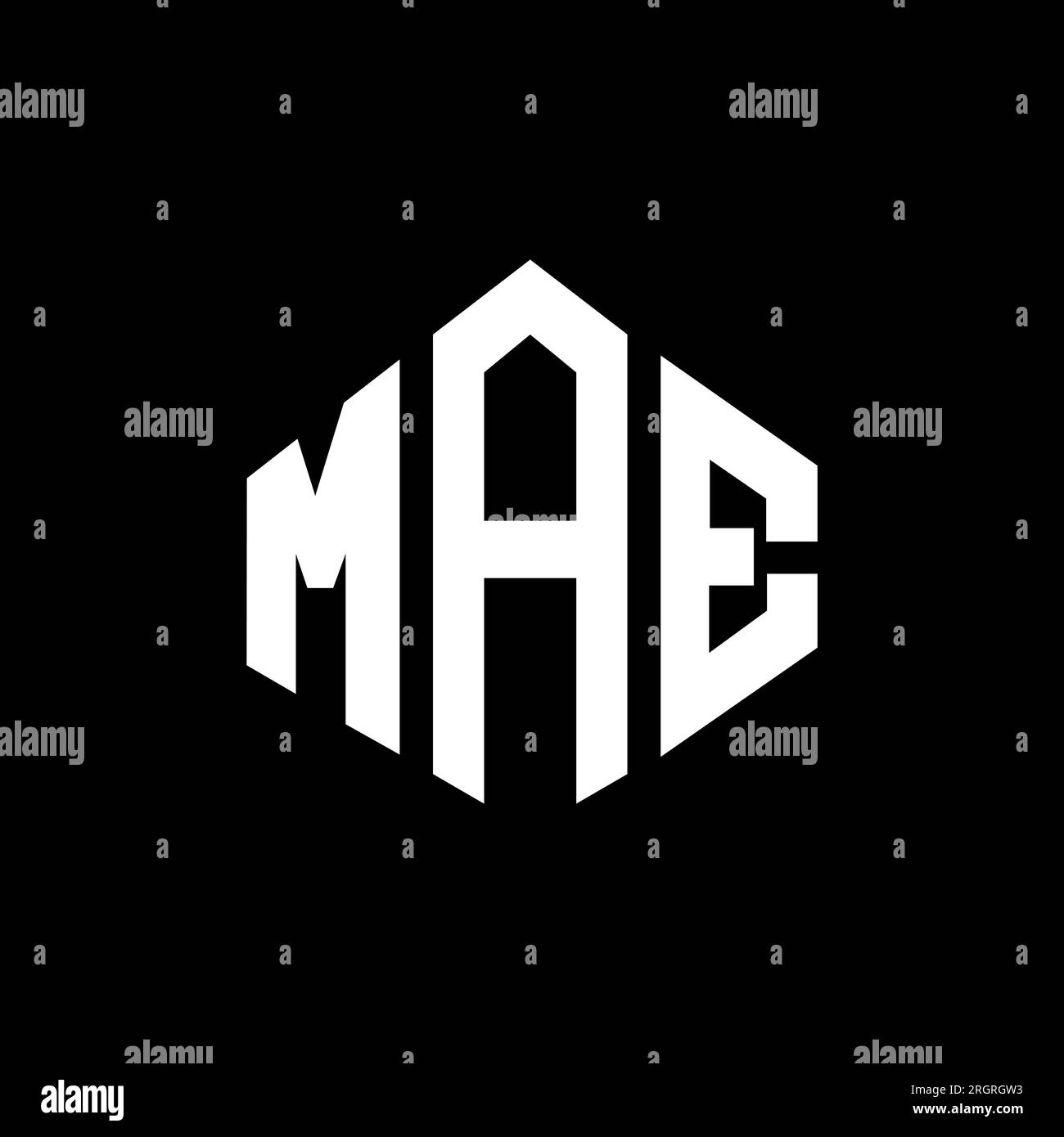 Logo MAE Letter con forma poligonale. Design con logo a forma di cubo e poligono MAE. Modello con logo vettoriale esagonale MAE in bianco e nero. MAE monogr Illustrazione Vettoriale