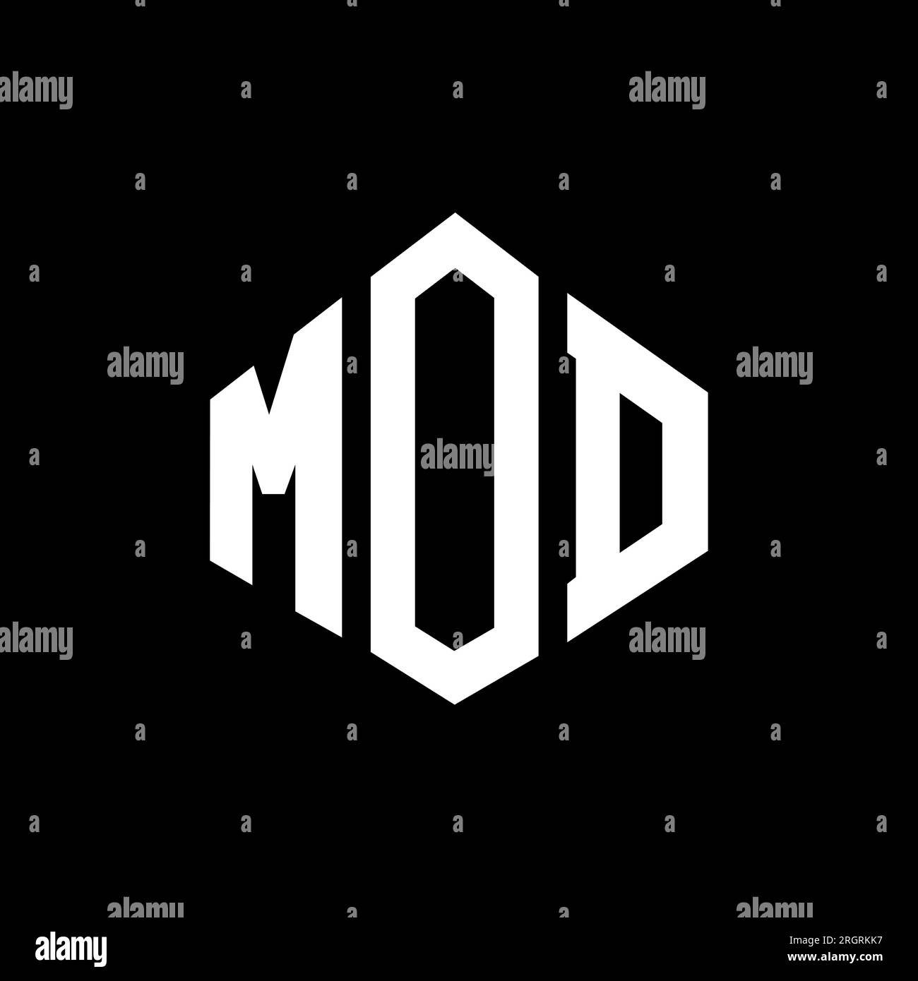 Logo MOD Letter con forma poligonale. Design con logo a forma di cubo e poligono MOD. Modello logo vettoriale esagonale mod colori bianco e nero. Mod monogr Illustrazione Vettoriale