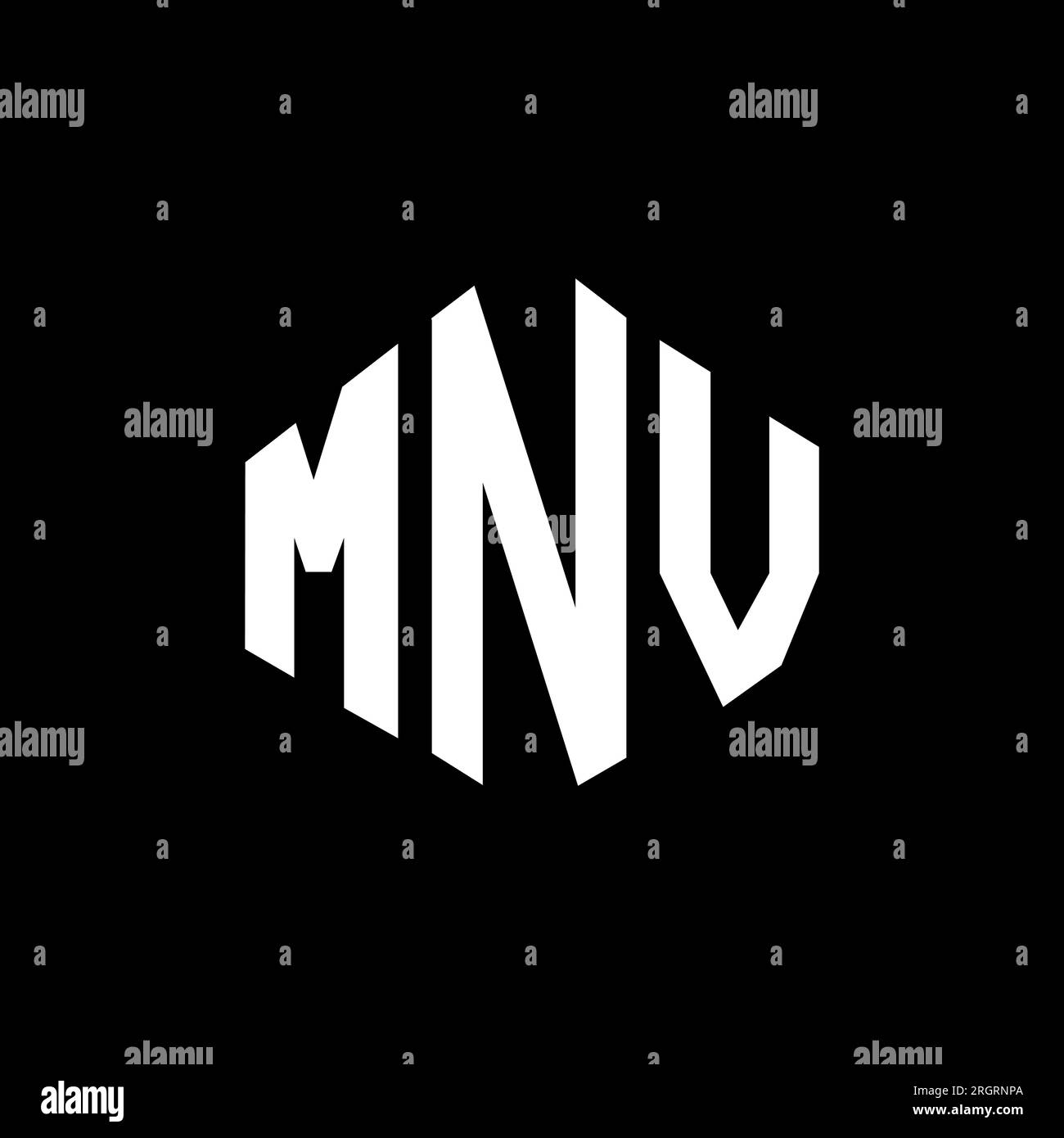 Logo MNV Letter con forma poligonale. Design con logo a forma di cubo e poligono MNV. Modello con logo vettoriale esagonale MNV in bianco e nero. MNV monogr Illustrazione Vettoriale
