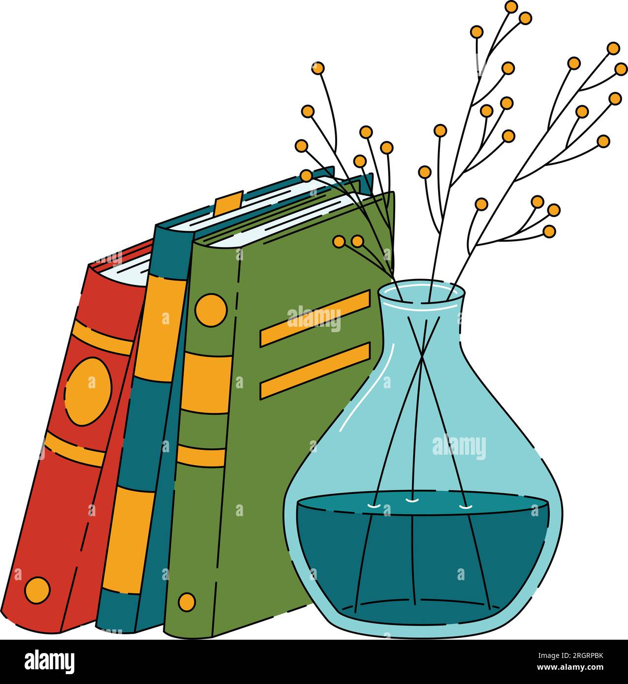 Una pila di libri è nuvolata su un vaso di fiori Illustrazione Vettoriale