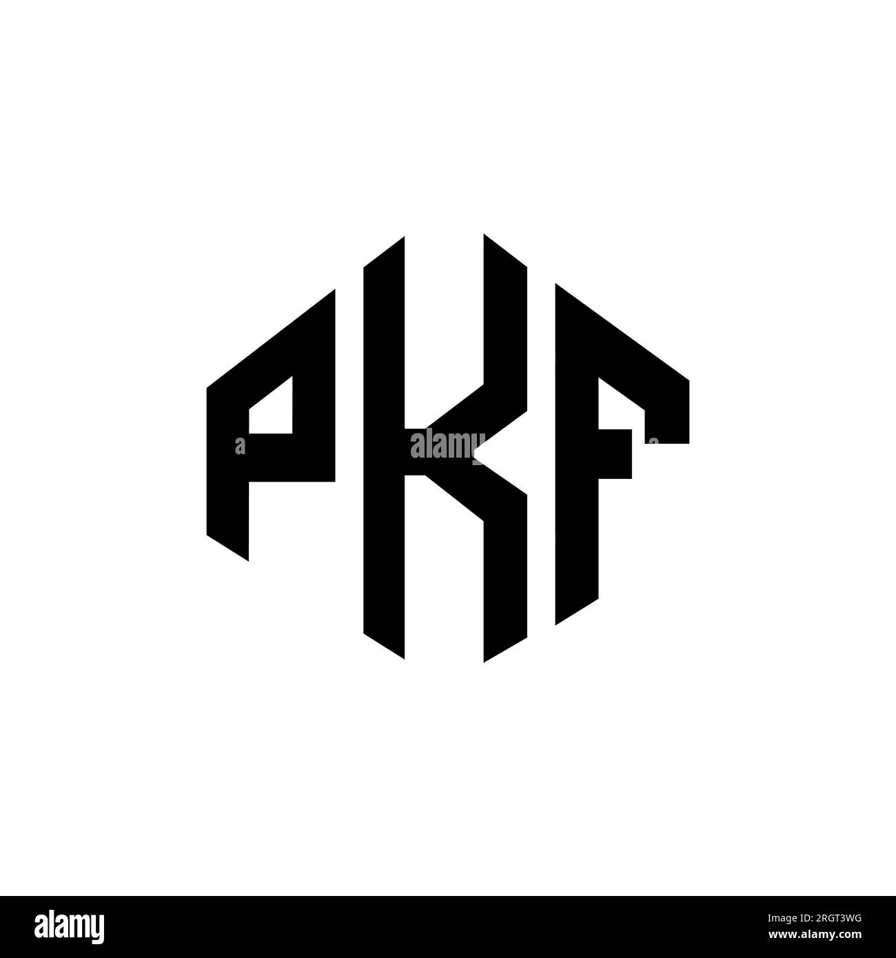 Logo PKF Letter con forma poligonale. Design con logo a forma di cubo e poligono PKF. Modello con logo vettoriale esagonale PKF in bianco e nero. PKF monogr Illustrazione Vettoriale