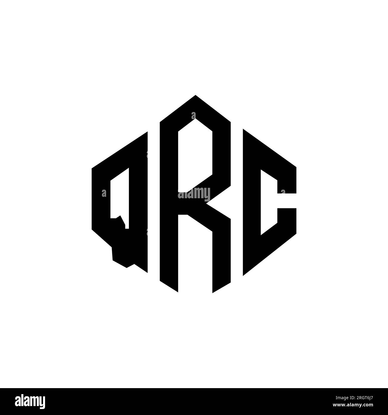 Logo QRC Letter con forma poligonale. Design del logo a forma di cubo e poligono QRC. Modello con logo vettoriale esagonale QRC in bianco e nero. QRC monogr Illustrazione Vettoriale