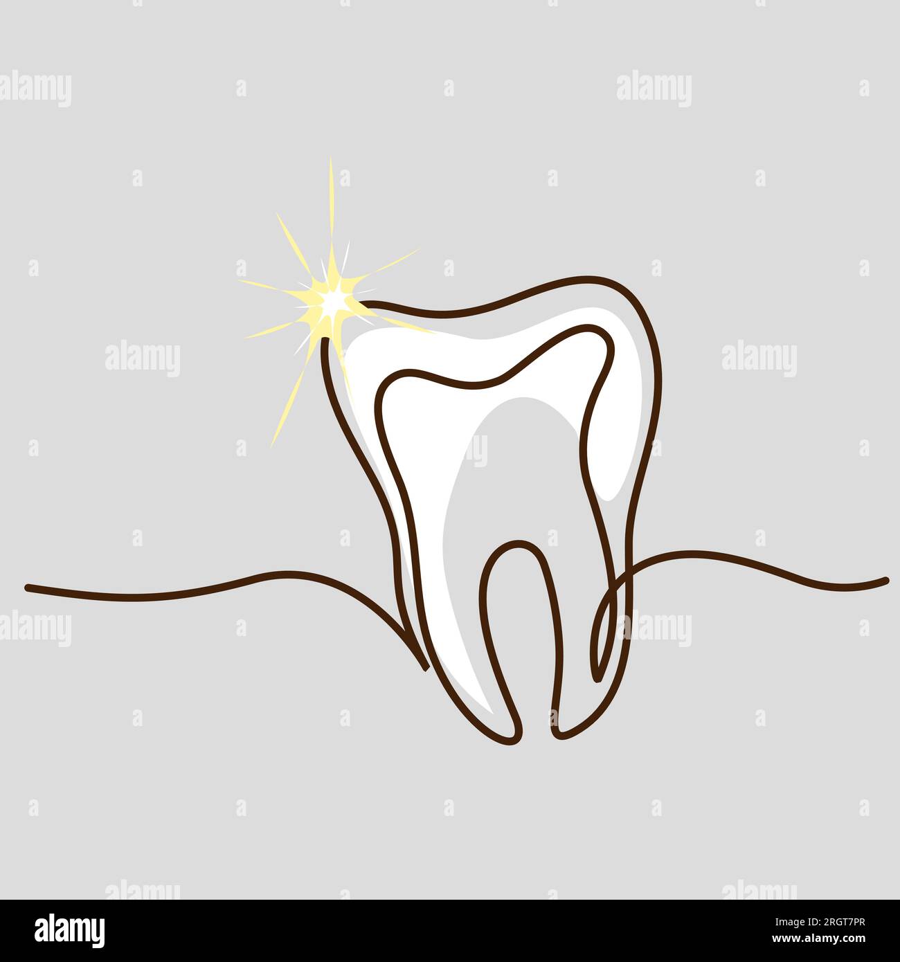 Icona dente dentale. Stile di disegno continuo a una linea. Illustrazione Vettoriale