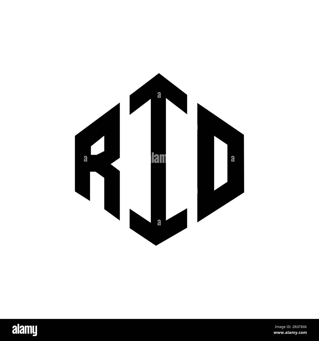 Logo RIO Letter con forma poligonale. Design con logo a forma di cubo e poligono RIO. Modello con logo vettoriale esagonale RIO bianco e nero. RIO monogr Illustrazione Vettoriale