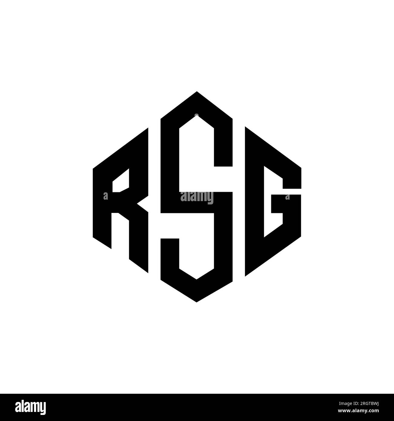Logo RSG Letter con forma poligonale. Design con logo a forma di cubo e poligono RSG. Modello con logo vettoriale esagonale RSG in bianco e nero. Monogr. RSG Illustrazione Vettoriale
