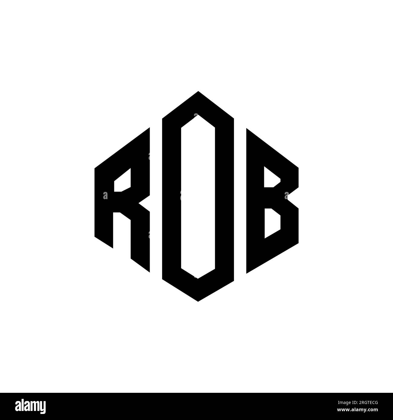 Logo ROB Letter con forma poligonale. Design del logo ROB Polygon e a forma di cubo. Modello di logo vettoriale ROB Hexagon bianco e nero. ROB monogr Illustrazione Vettoriale