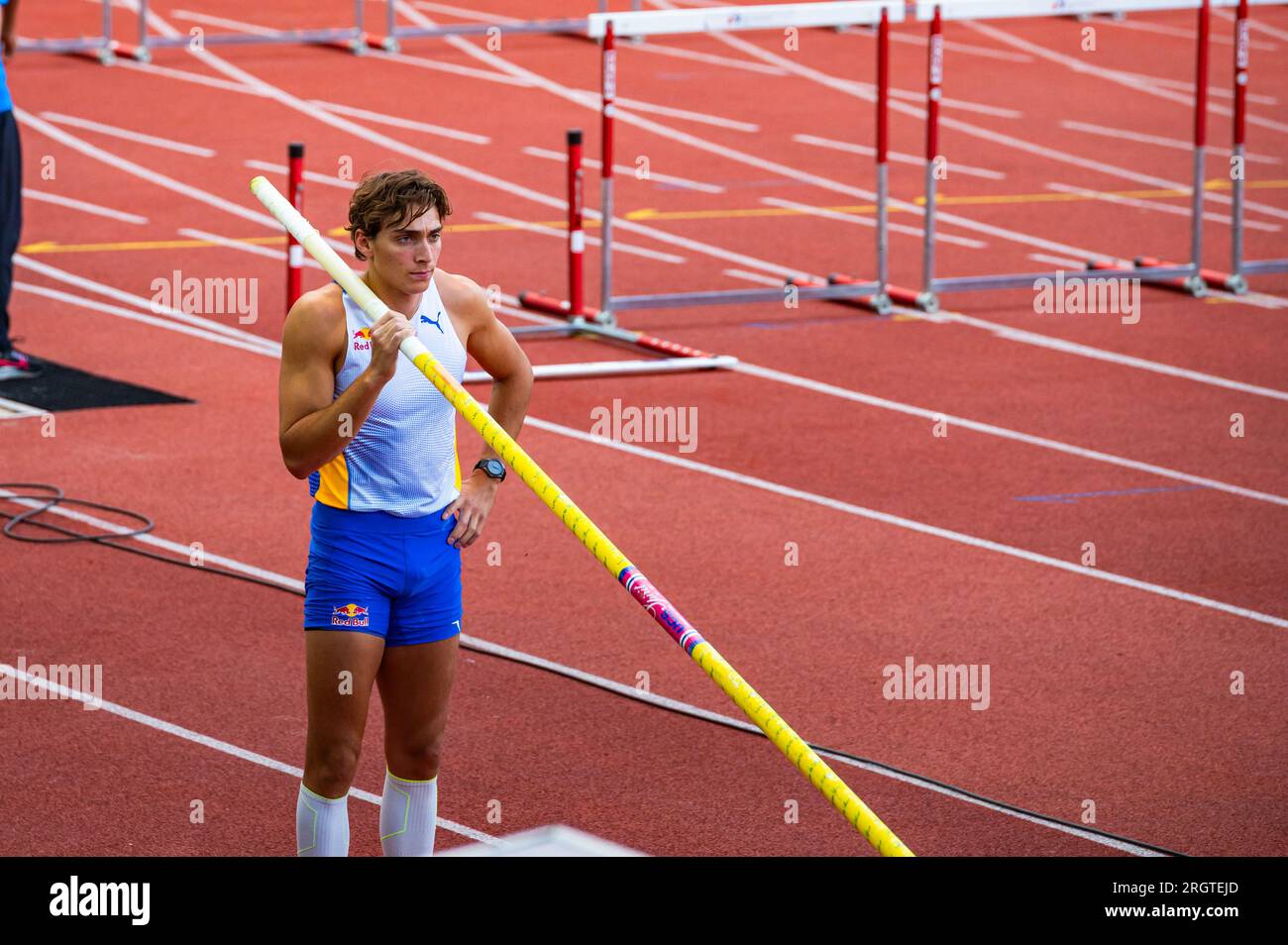 OSTRAVA, CECHIA, 27 GIUGNO 2023: Armand mondo Duplantis gareggia nel Pole Vault Event durante Track and Field Meet for Worlds a Budapest e Games in Foto Stock