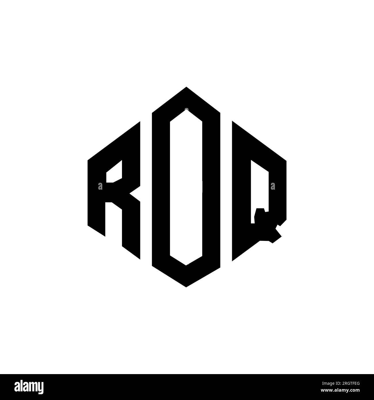 Logo ROQ Letter con forma poligonale. Design del logo a forma di cubo e poligono ROQ. ROQ modello logo vettoriale esagonale colori bianco e nero. ROQ monogr Illustrazione Vettoriale