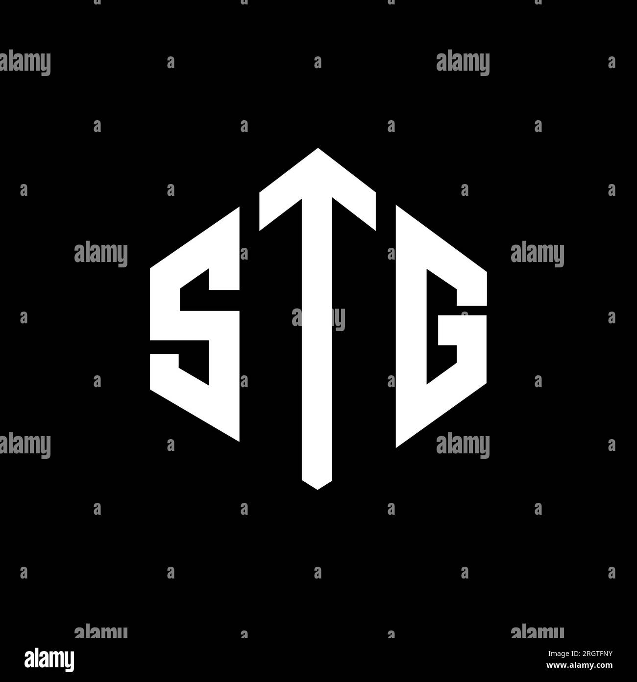 Logo STG Letter con forma poligonale. Design con logo a forma di cubo e poligono STG. Modello con logo vettoriale esagonale STG bianco e nero. Monogr. STG Illustrazione Vettoriale