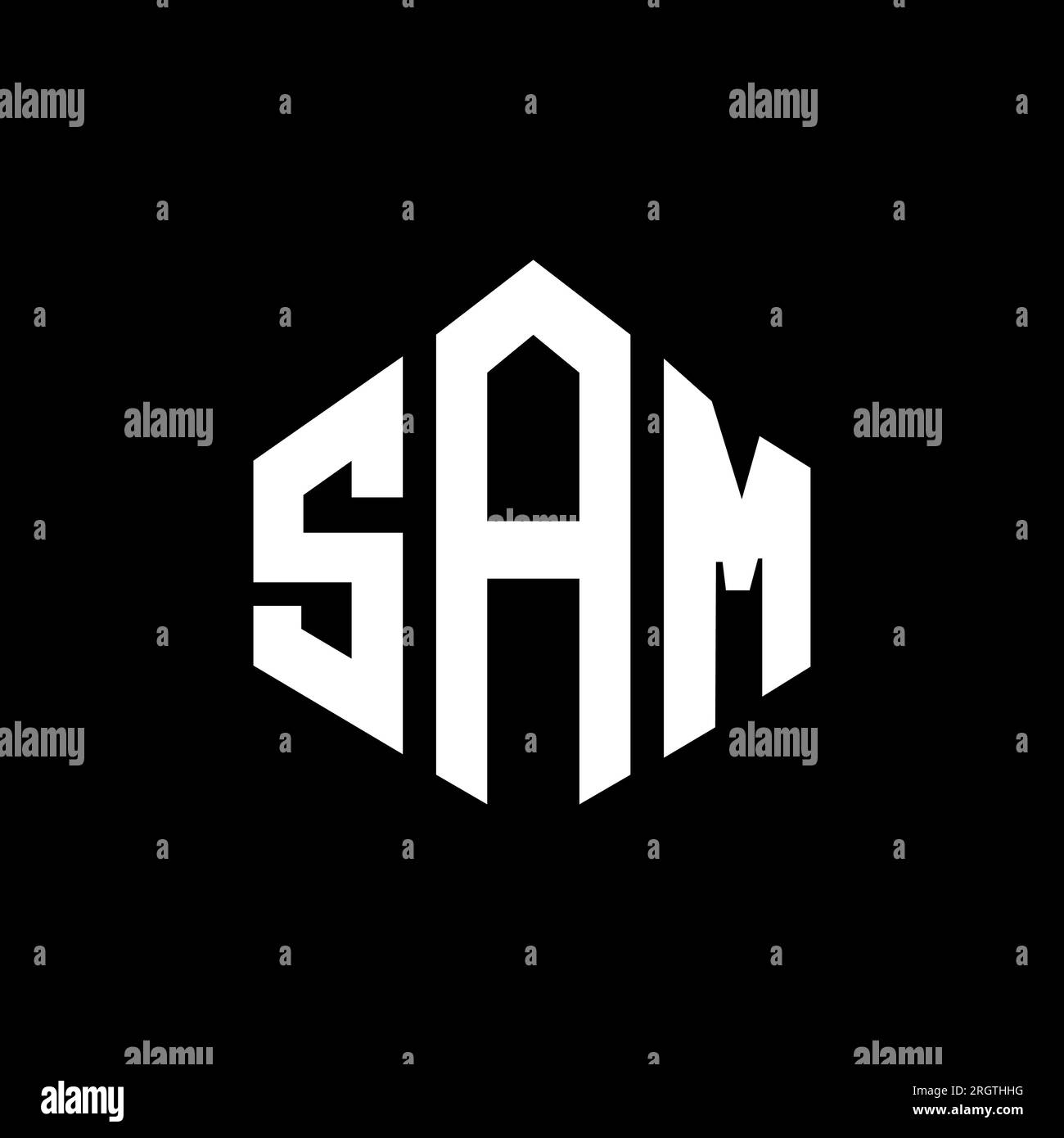 Logo SAM Letter con forma poligonale. Design con logo a forma di cubo e poligono SAM. Modello con logo vettoriale esagonale SAM in bianco e nero. SAM monogr Illustrazione Vettoriale